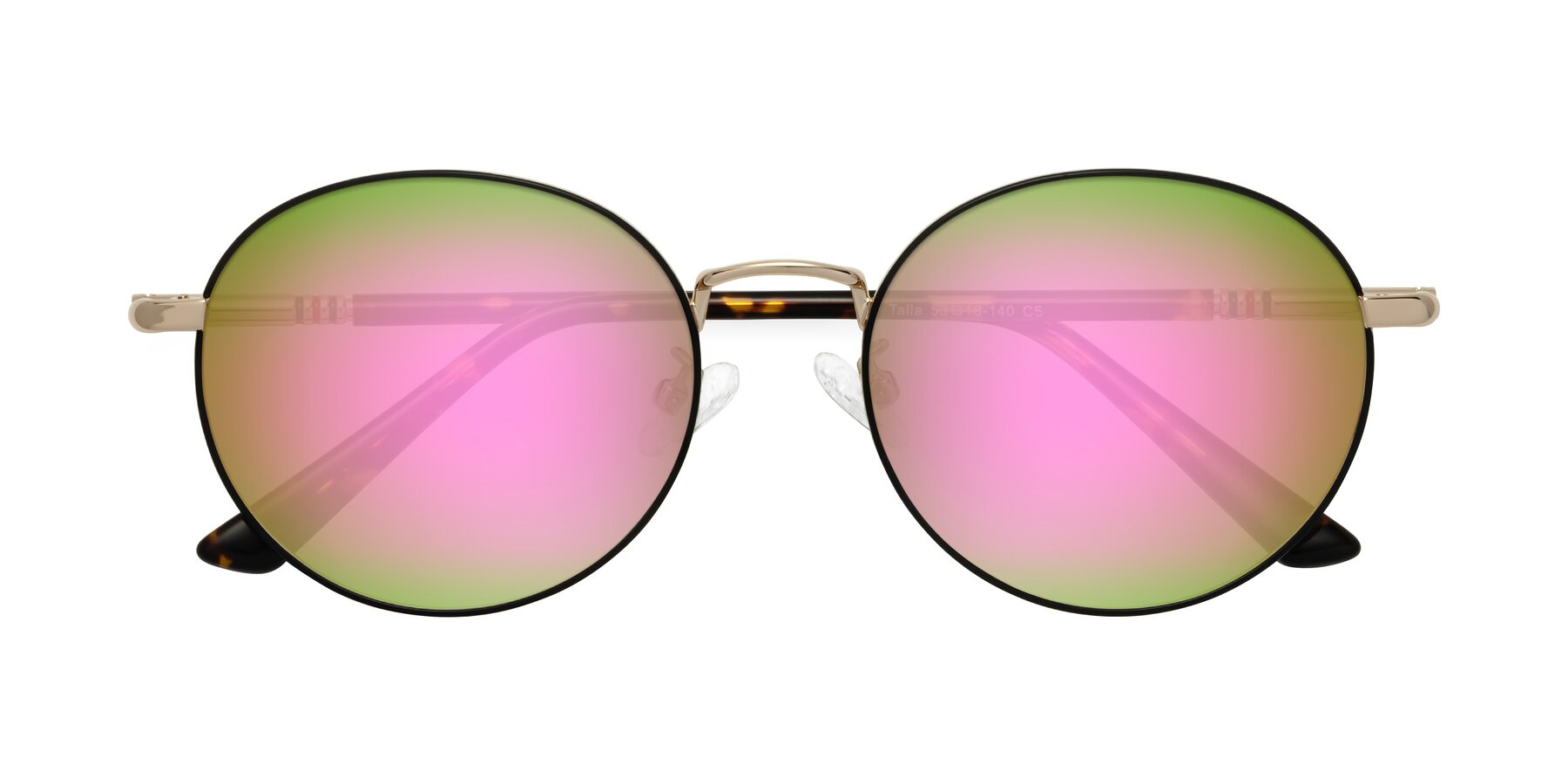 Folded Front of Talla in Charcoal Green-Rose Gold with Pink Mirrored Lenses