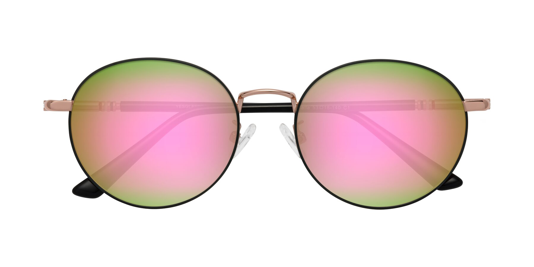 Folded Front of Talla in Charcoal Green-Rose Gold with Pink Mirrored Lenses