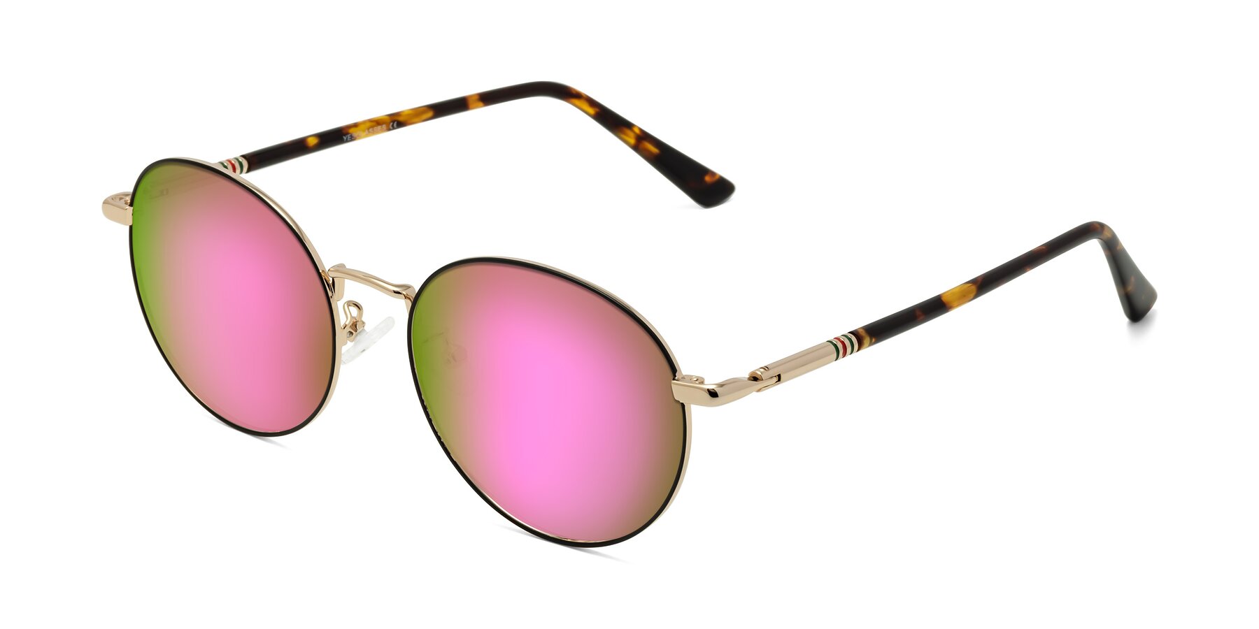 Angle of Talla in Charcoal Green-Rose Gold with Pink Mirrored Lenses