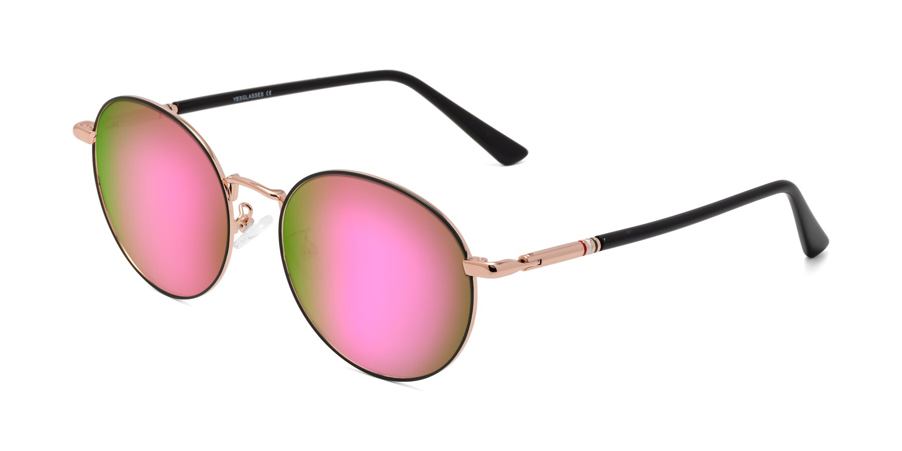 Angle of Talla in Charcoal Green-Rose Gold with Pink Mirrored Lenses