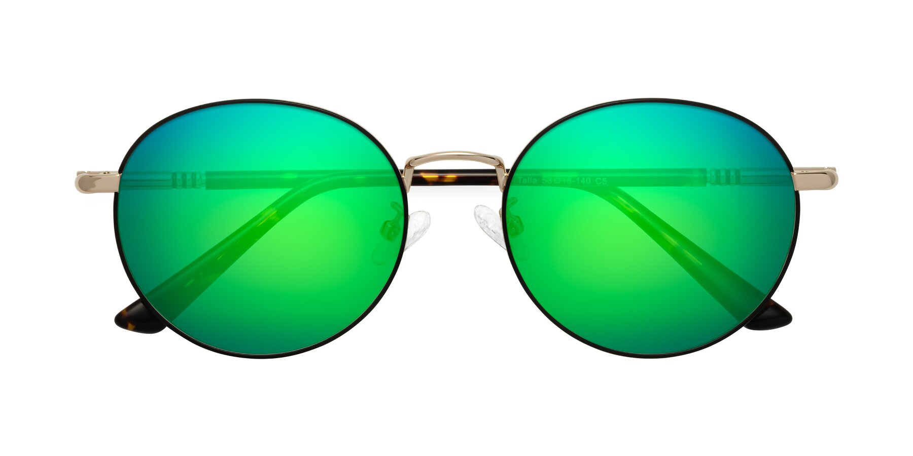 Folded Front of Talla in Charcoal Green-Rose Gold with Green Mirrored Lenses