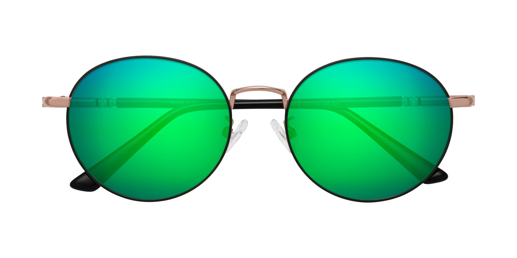 Folded Front of Talla in Charcoal Green-Rose Gold with Green Mirrored Lenses