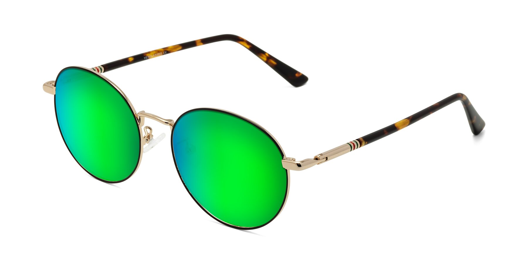 Angle of Talla in Charcoal Green-Rose Gold with Green Mirrored Lenses