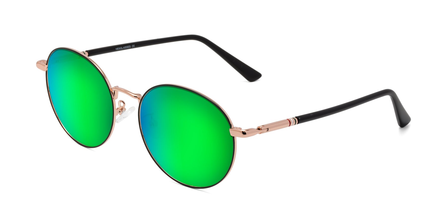 Angle of Talla in Charcoal Green-Rose Gold with Green Mirrored Lenses