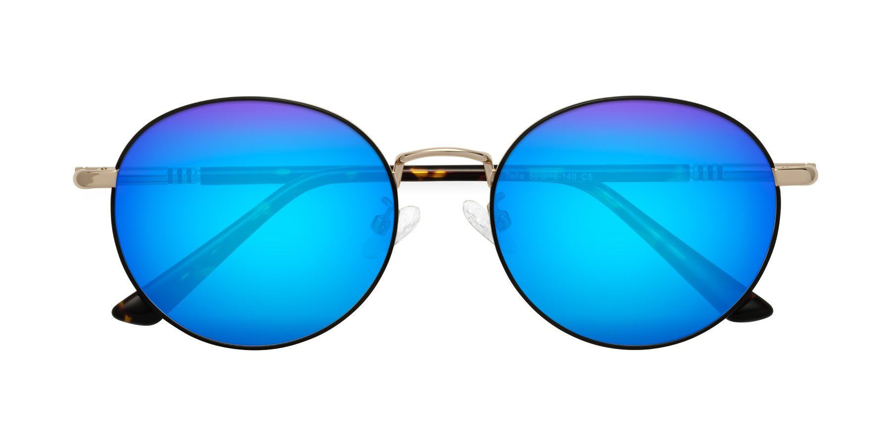 Folded Front of Talla in Charcoal Green-Rose Gold with Blue Mirrored Lenses