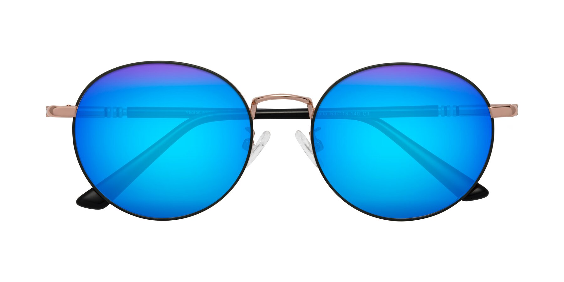 Folded Front of Talla in Charcoal Green-Rose Gold with Blue Mirrored Lenses