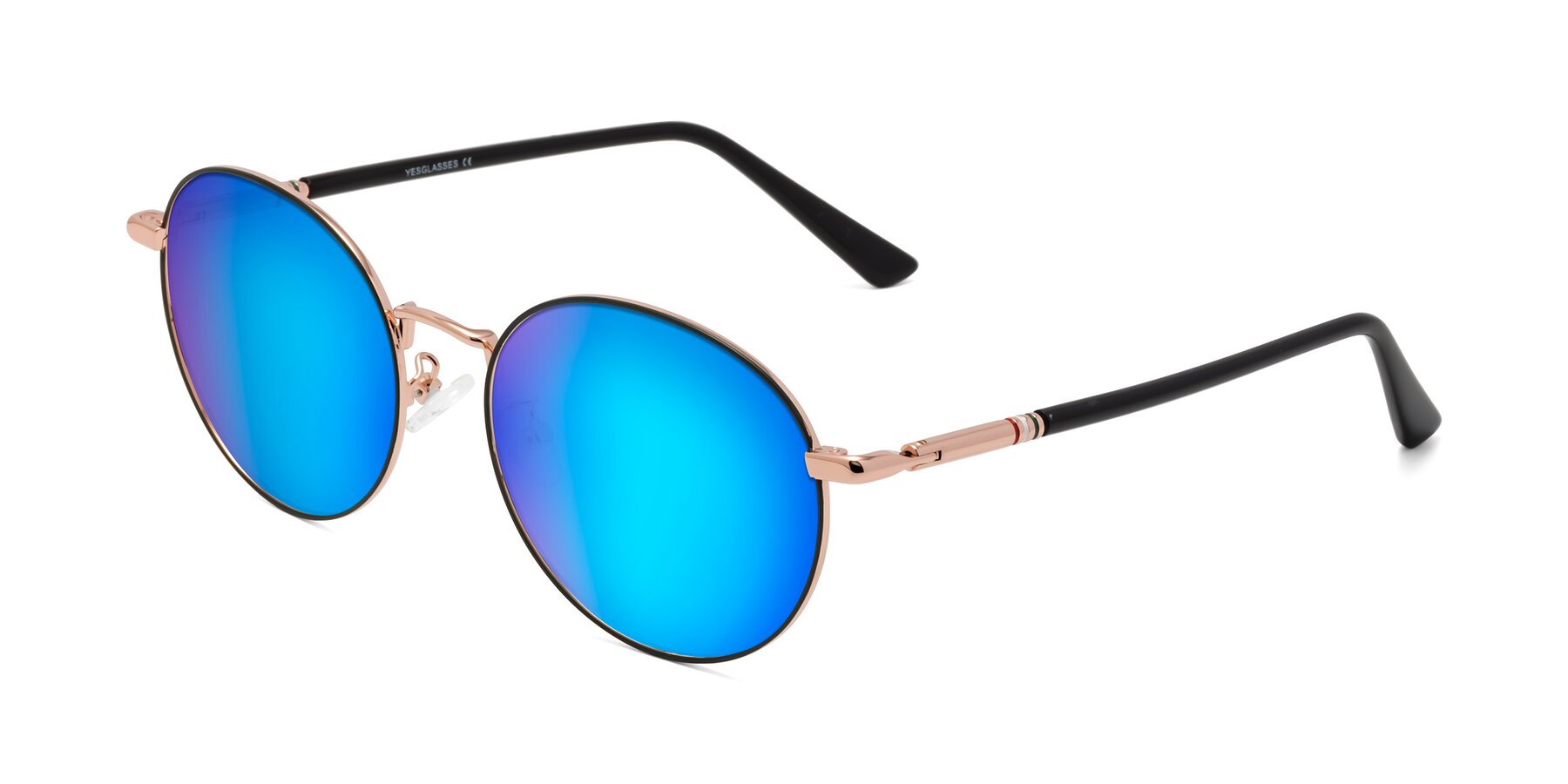 Angle of Talla in Charcoal Green-Rose Gold with Blue Mirrored Lenses