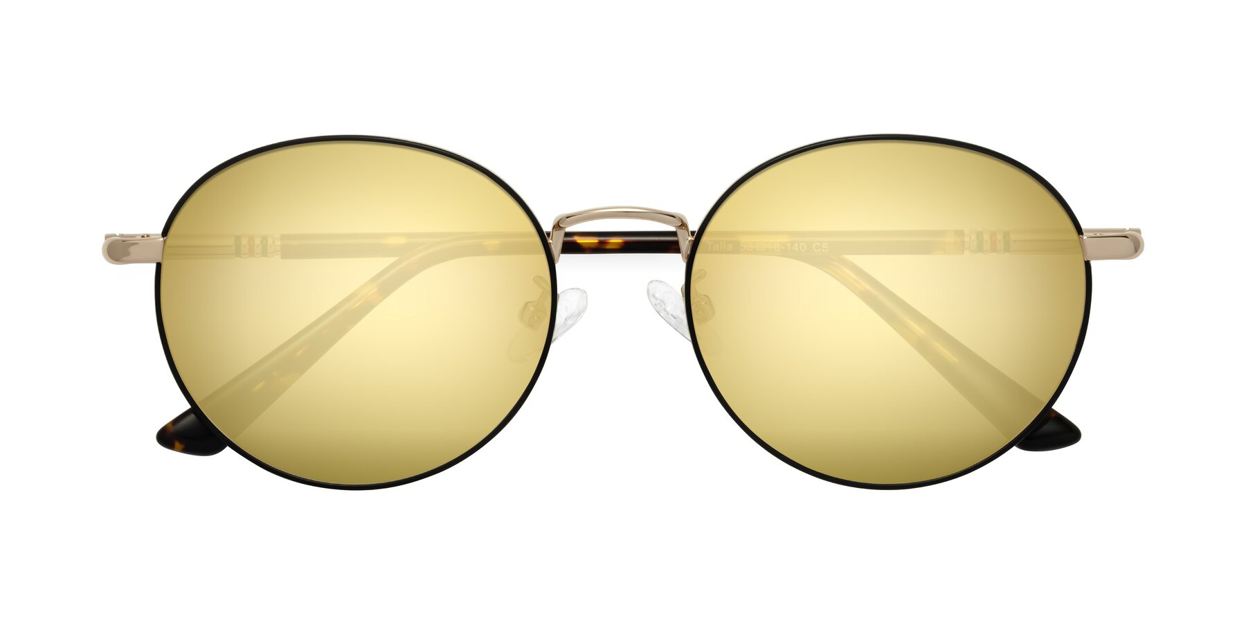 Folded Front of Talla in Charcoal Green-Rose Gold with Gold Mirrored Lenses