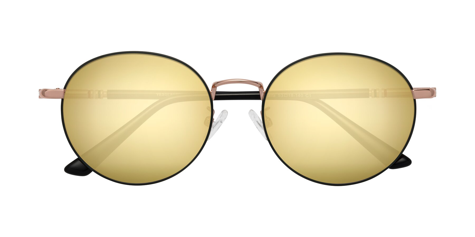 Folded Front of Talla in Charcoal Green-Rose Gold with Gold Mirrored Lenses