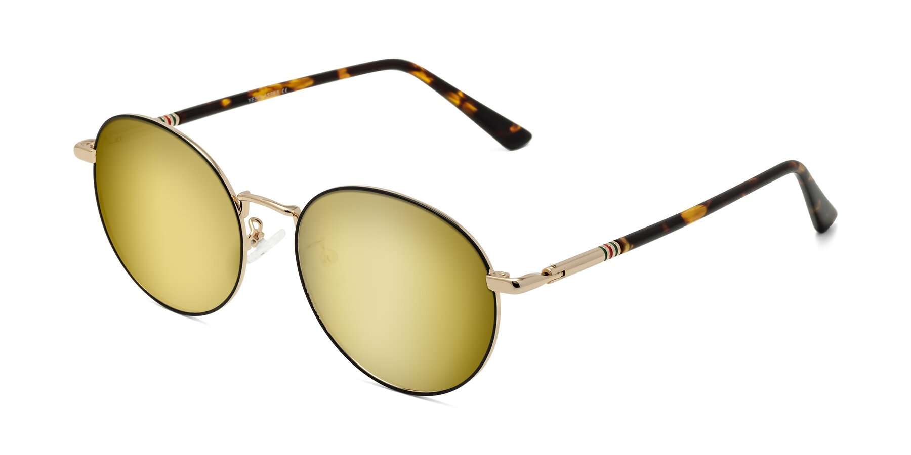 Angle of Talla in Charcoal Green-Rose Gold with Gold Mirrored Lenses