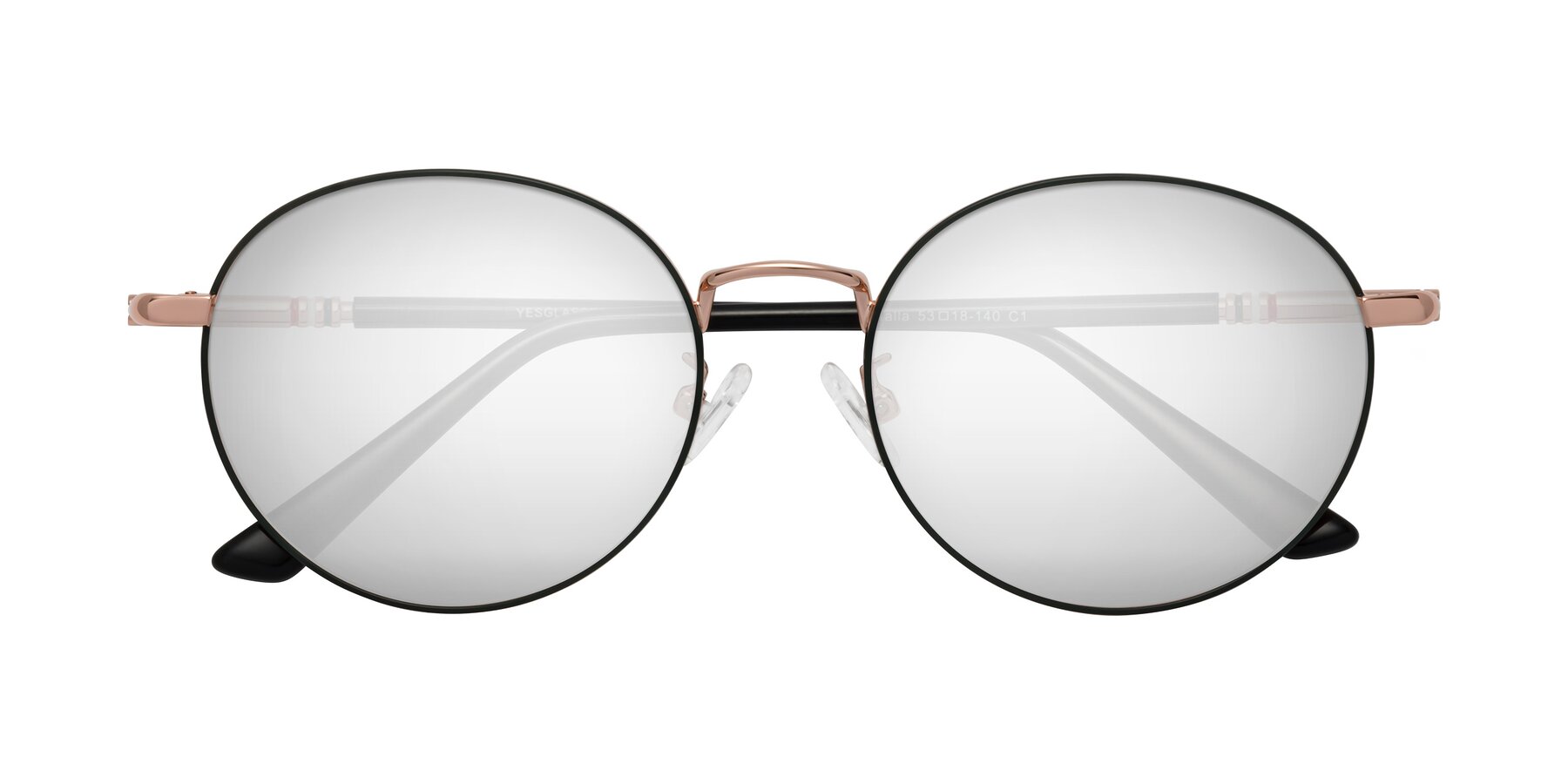 Folded Front of Talla in Charcoal Green-Rose Gold with Silver Mirrored Lenses