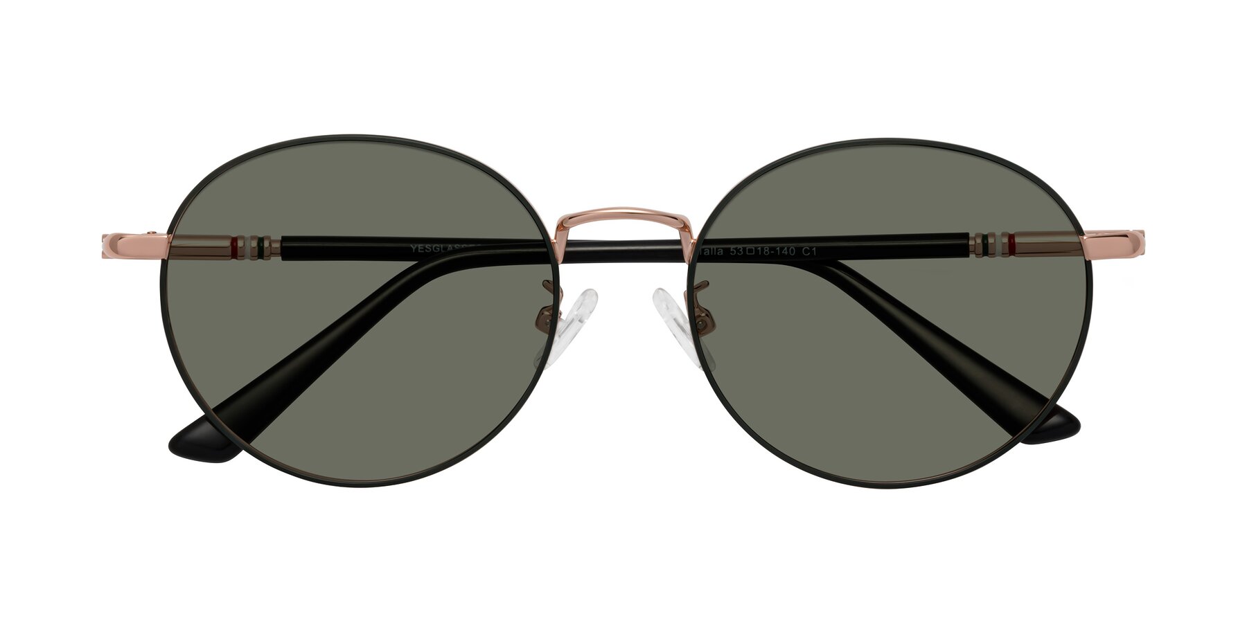 Folded Front of Talla in Charcoal Green-Rose Gold with Gray Polarized Lenses