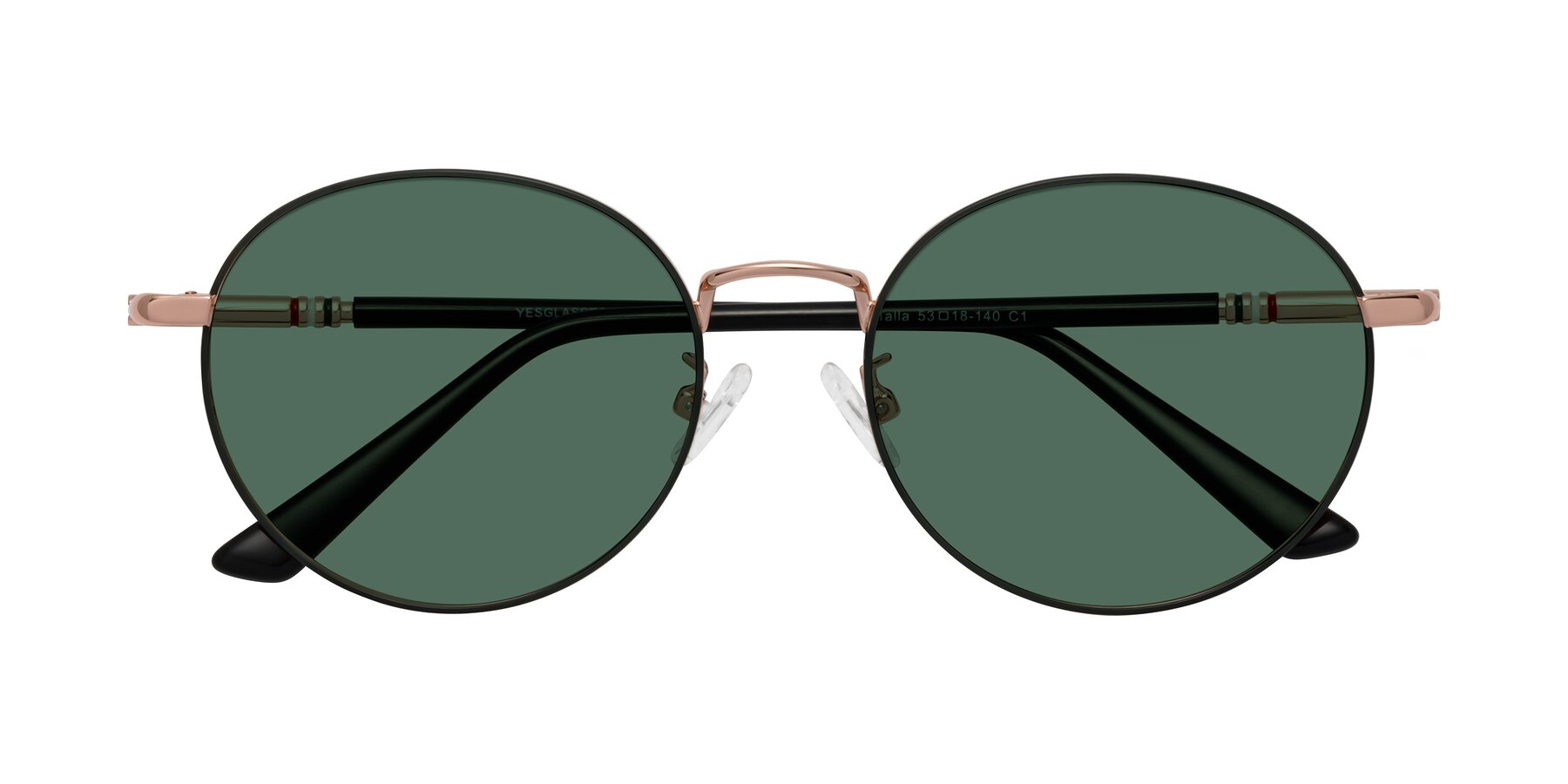 Folded Front of Talla in Charcoal Green-Rose Gold with Green Polarized Lenses