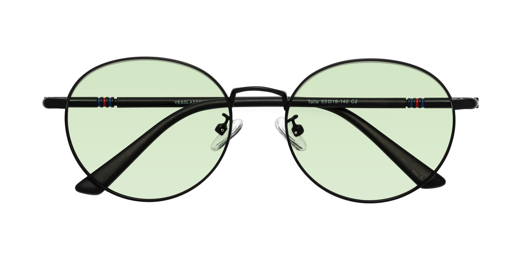 Folded Front of Talla in Matte Black with Light Green Tinted Lenses