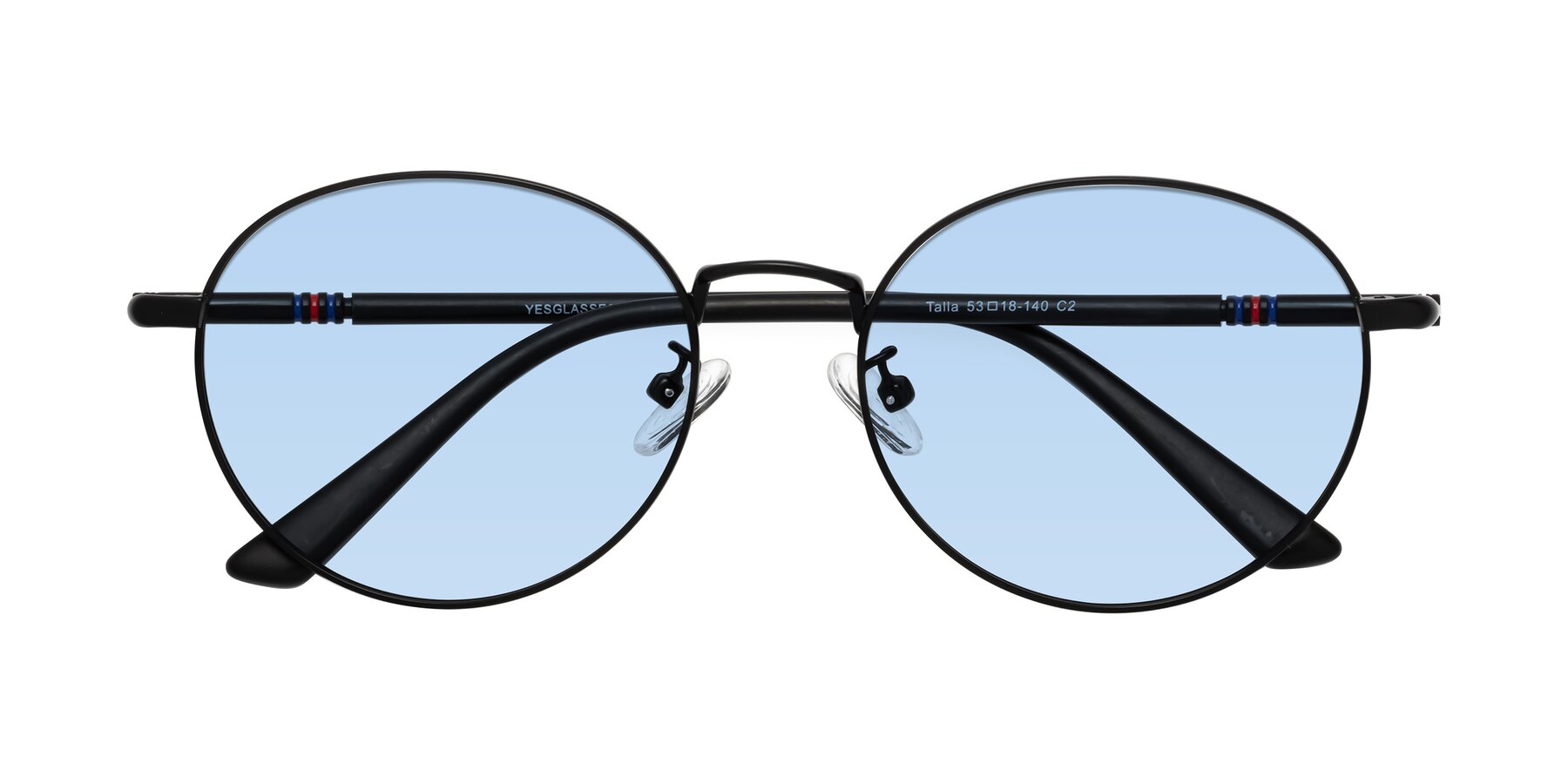 Folded Front of Talla in Matte Black with Light Blue Tinted Lenses