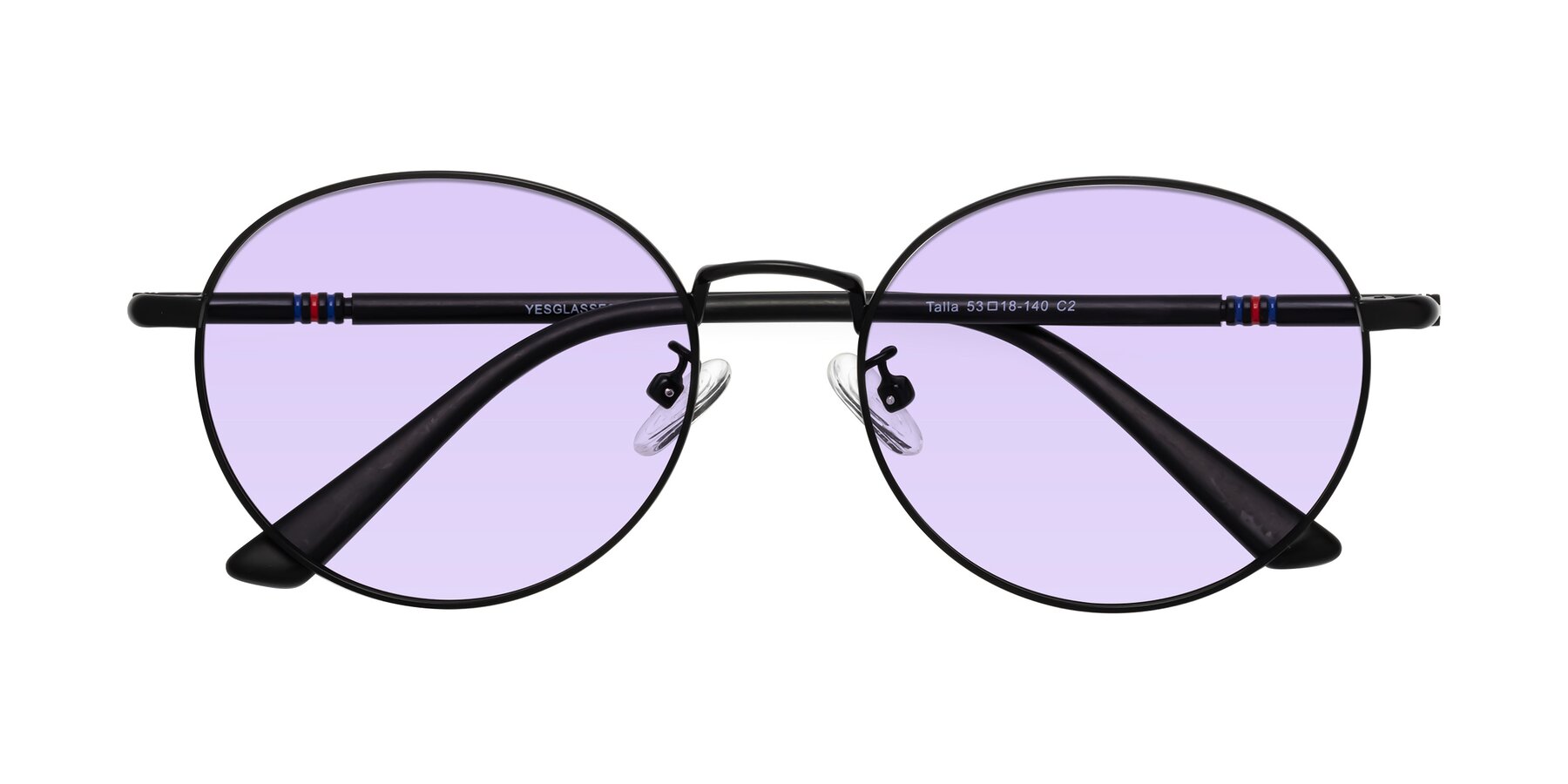 Folded Front of Talla in Matte Black with Light Purple Tinted Lenses