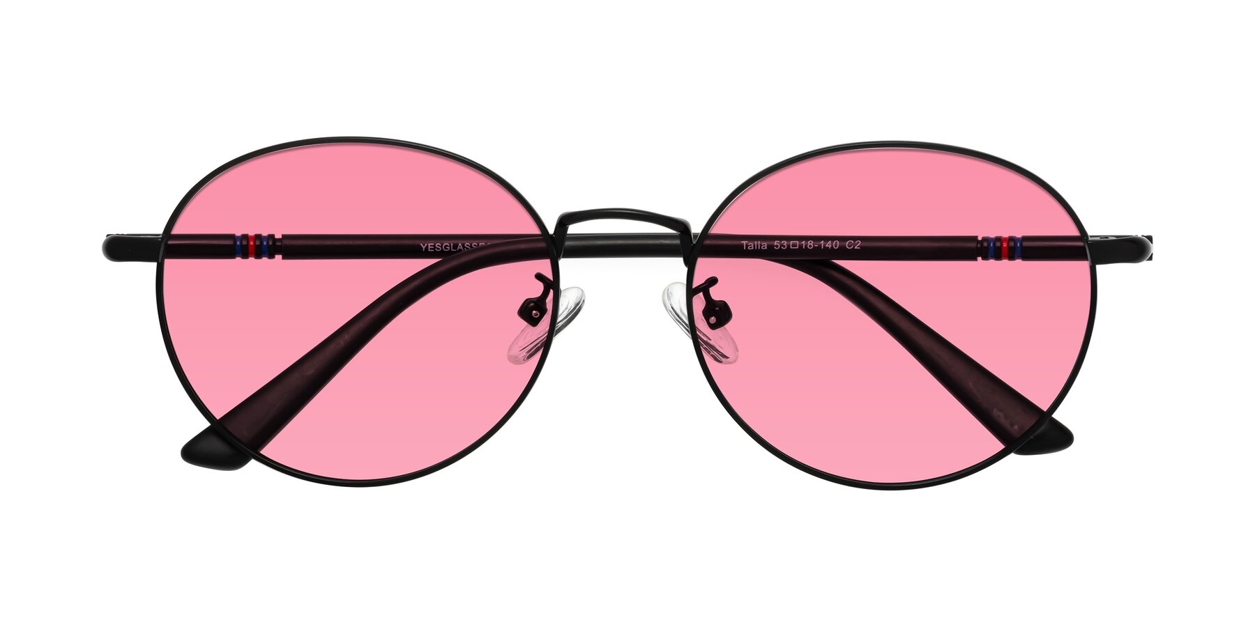 Folded Front of Talla in Matte Black with Pink Tinted Lenses