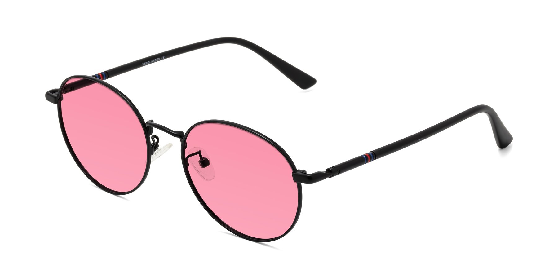 Angle of Talla in Matte Black with Pink Tinted Lenses