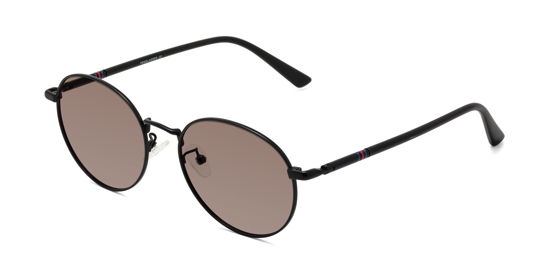 Angle of Talla in Matte Black with Medium Brown Tinted Lenses