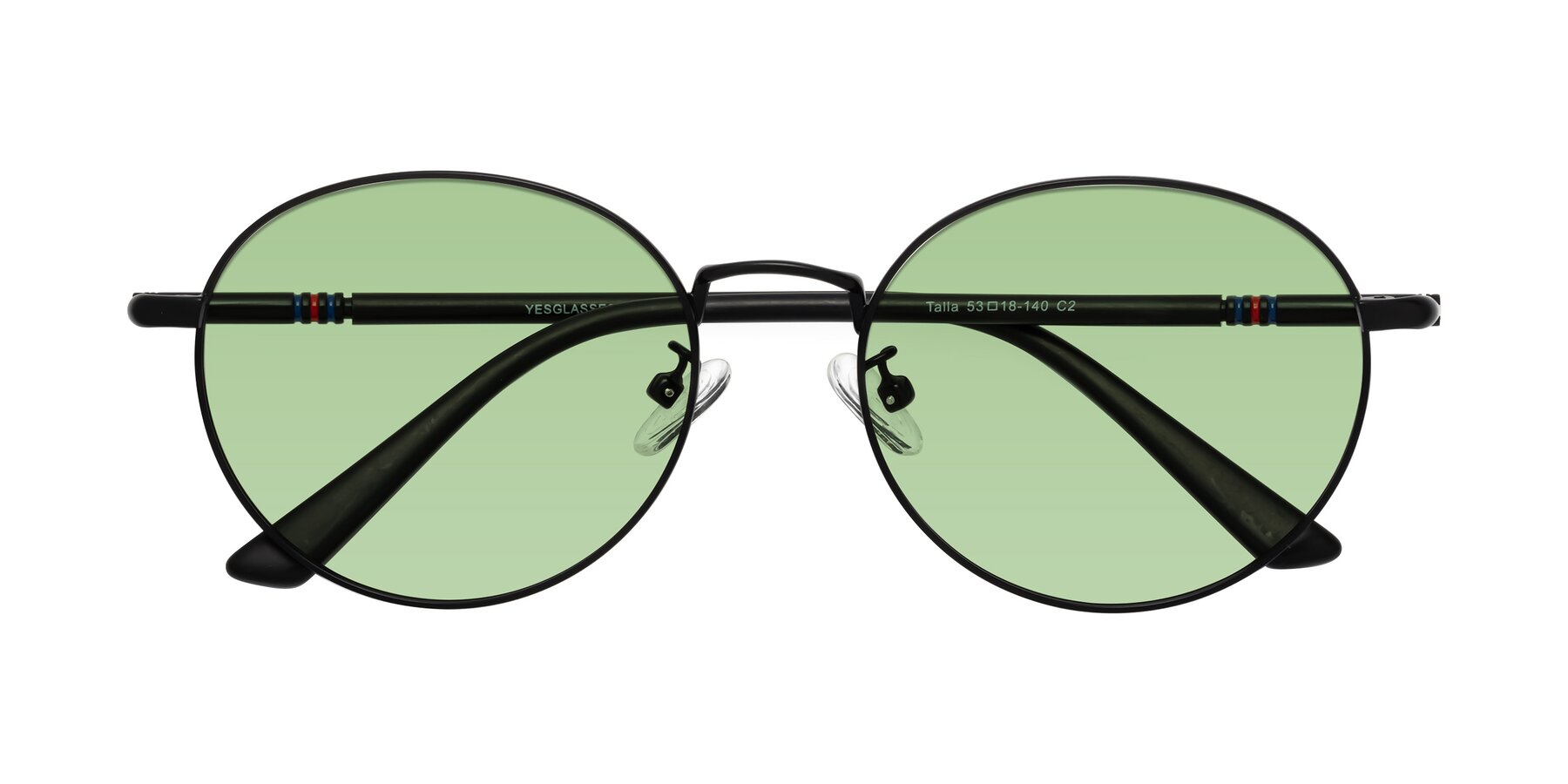 Folded Front of Talla in Matte Black with Medium Green Tinted Lenses