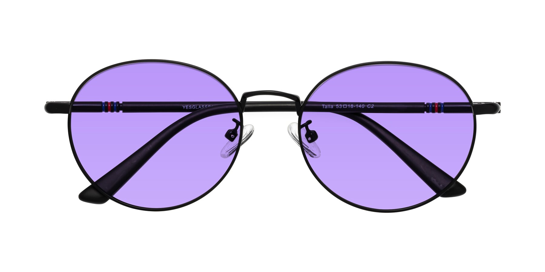 Folded Front of Talla in Matte Black with Medium Purple Tinted Lenses