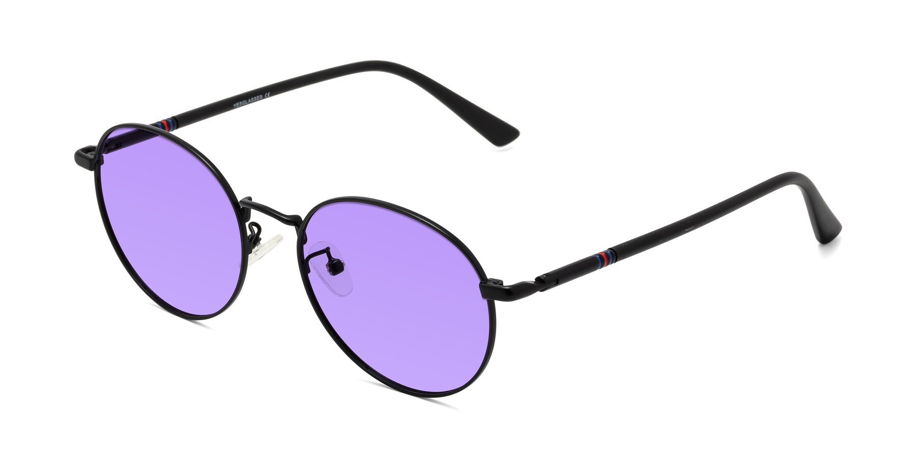 Angle of Talla in Matte Black with Medium Purple Tinted Lenses