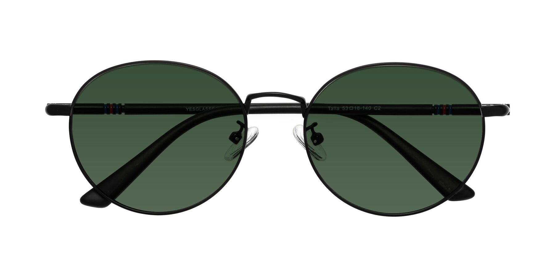 Folded Front of Talla in Matte Black with Green Tinted Lenses