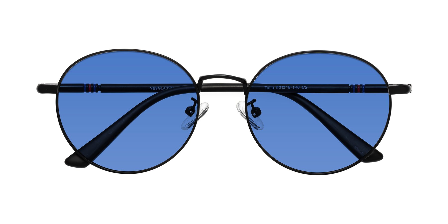 Folded Front of Talla in Matte Black with Blue Tinted Lenses