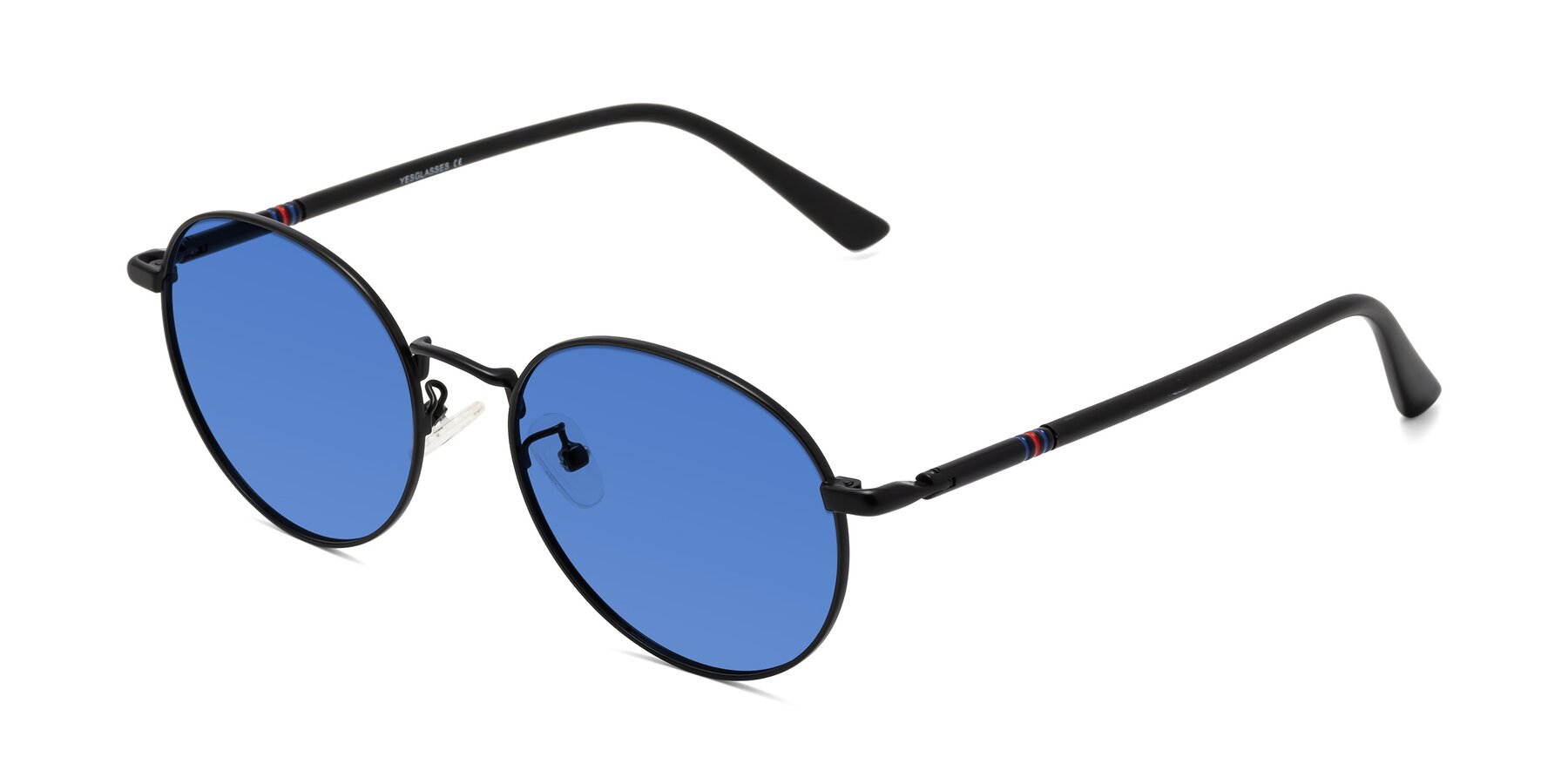 Angle of Talla in Matte Black with Blue Tinted Lenses