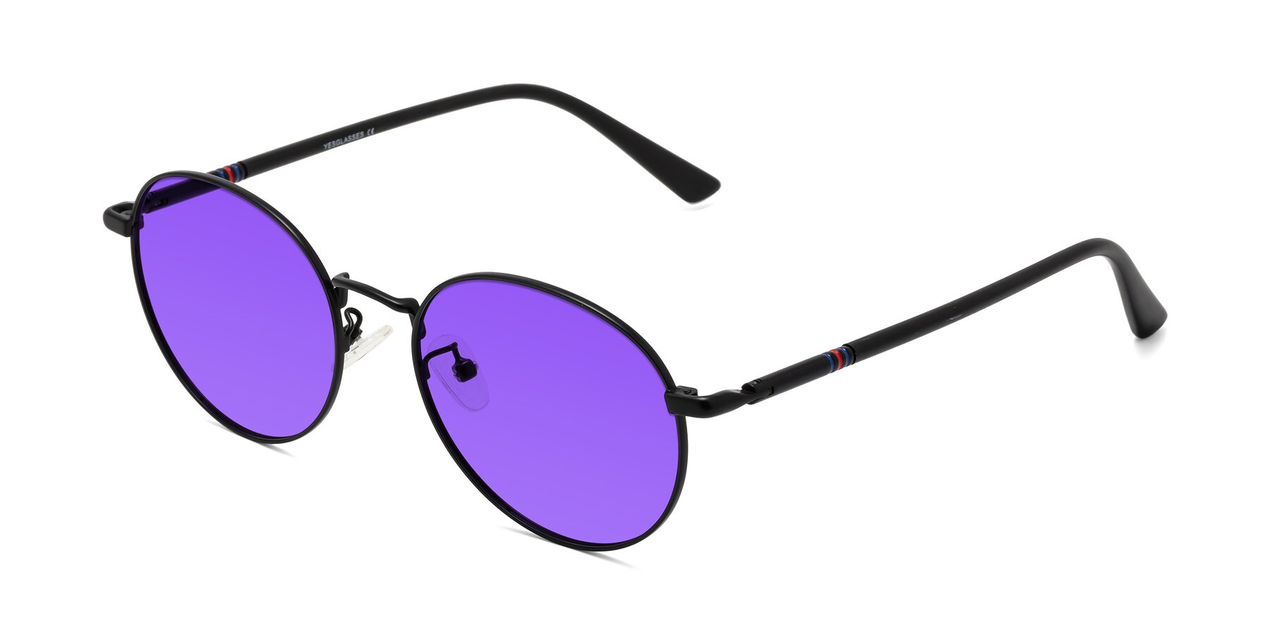 Angle of Talla in Matte Black with Purple Tinted Lenses