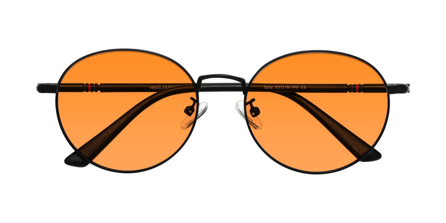 Folded Front of Talla in Matte Black with Orange Tinted Lenses