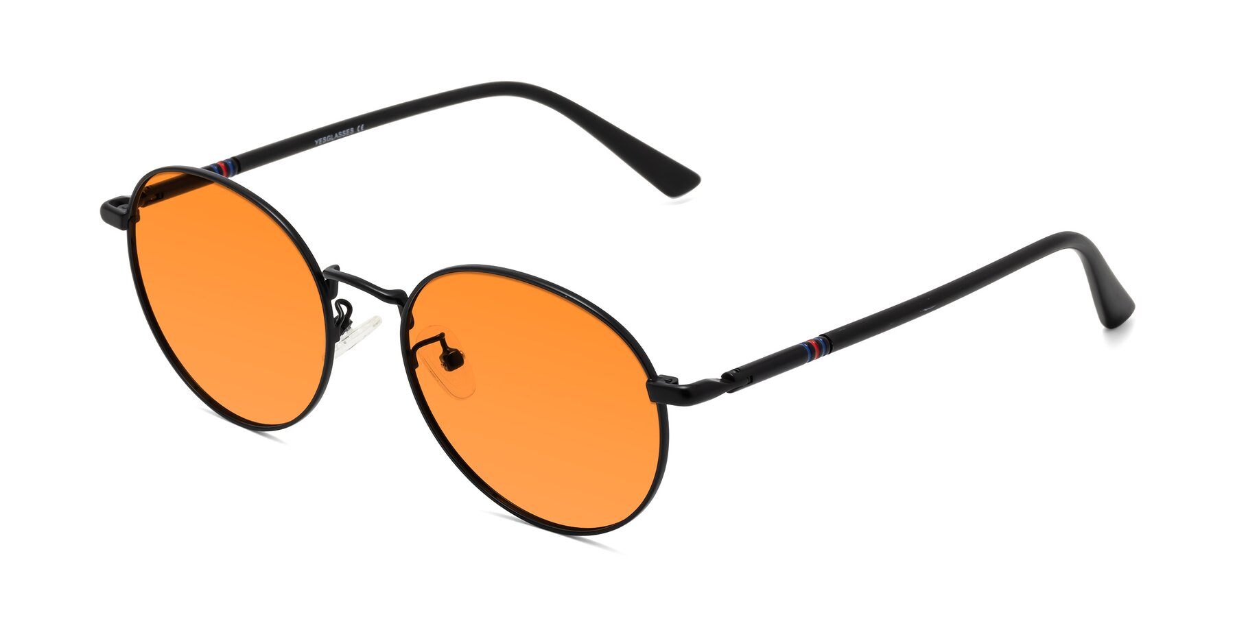 Angle of Talla in Matte Black with Orange Tinted Lenses