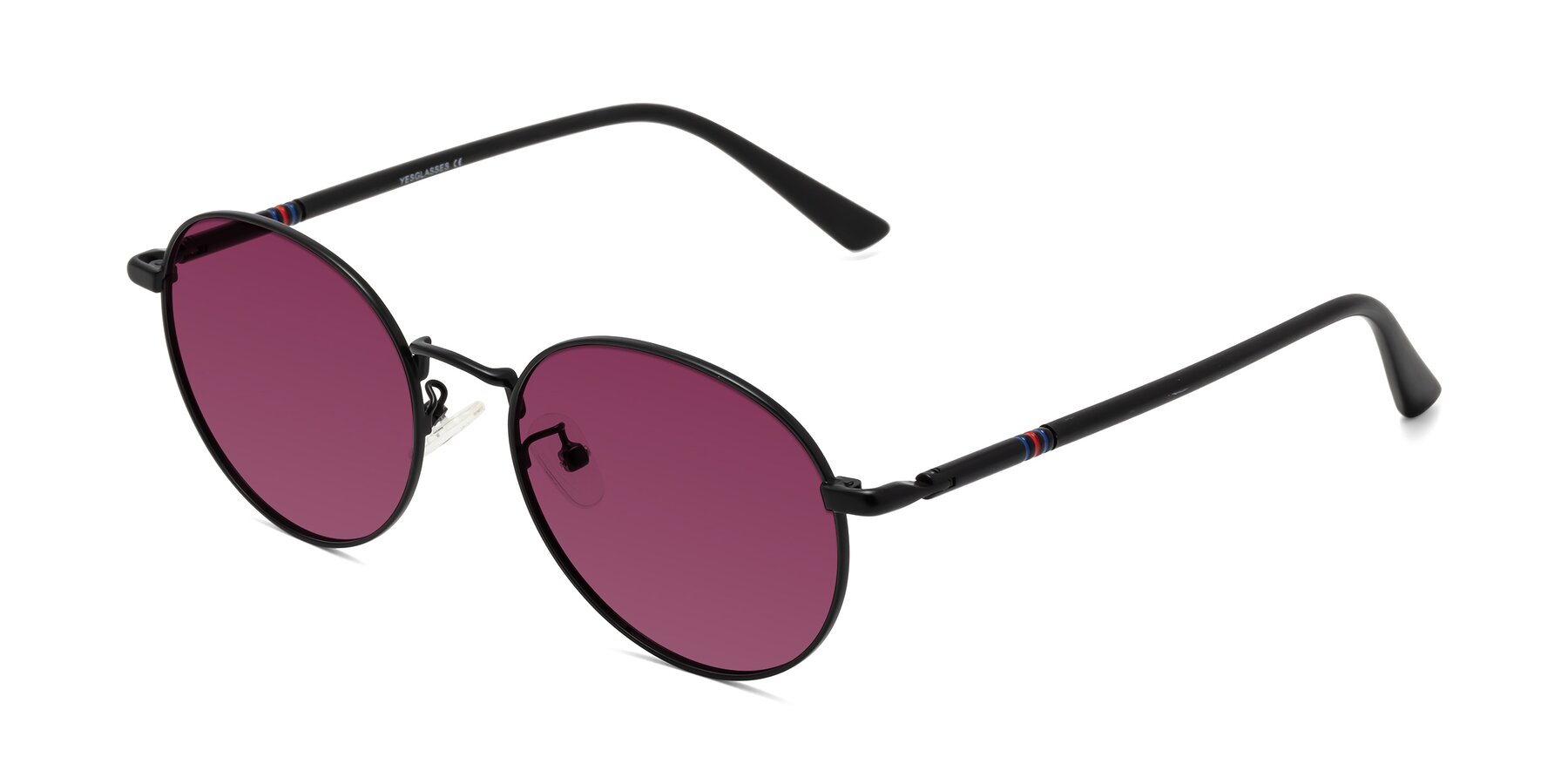 Angle of Talla in Matte Black with Wine Tinted Lenses