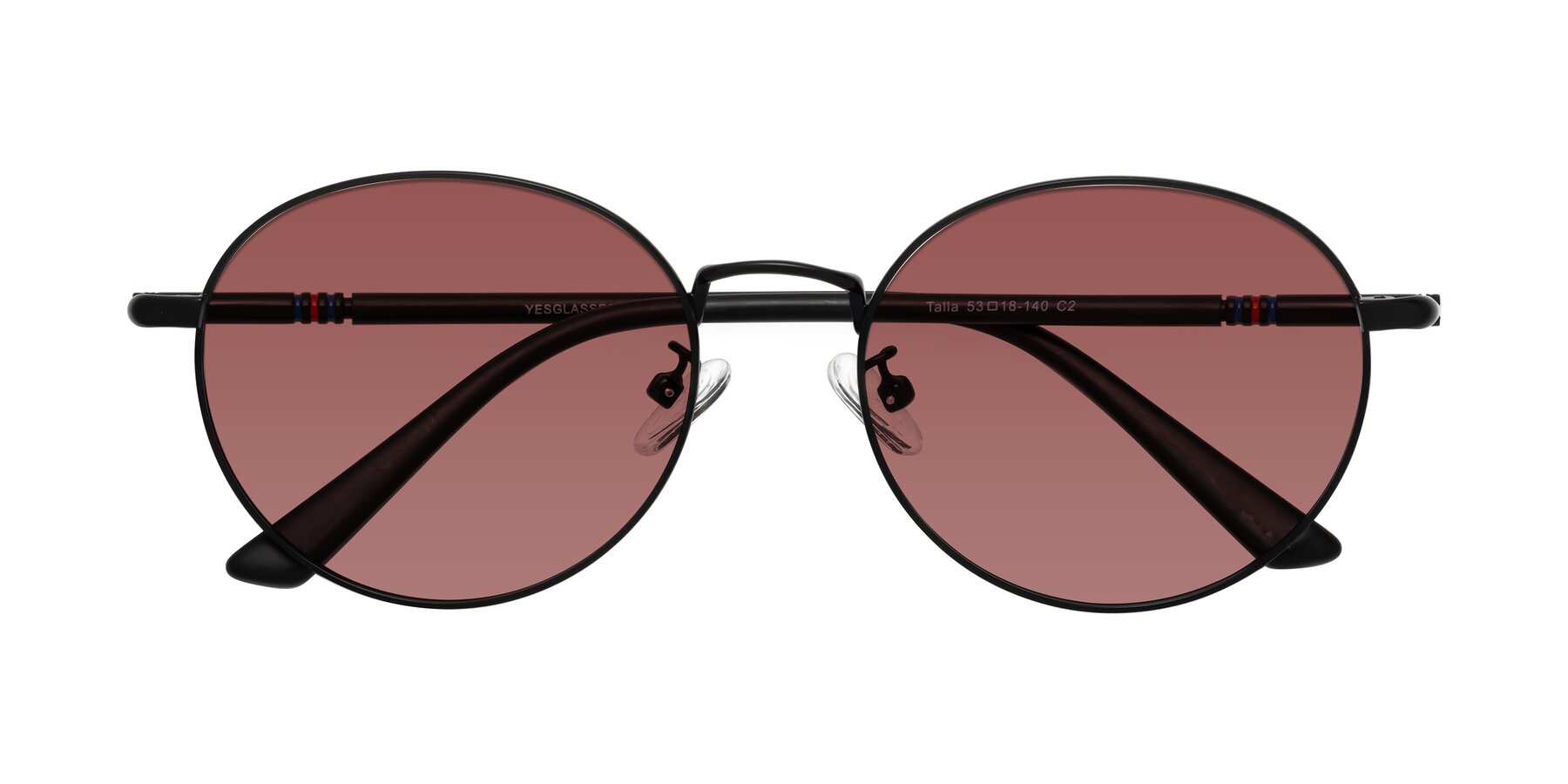 Folded Front of Talla in Matte Black with Garnet Tinted Lenses