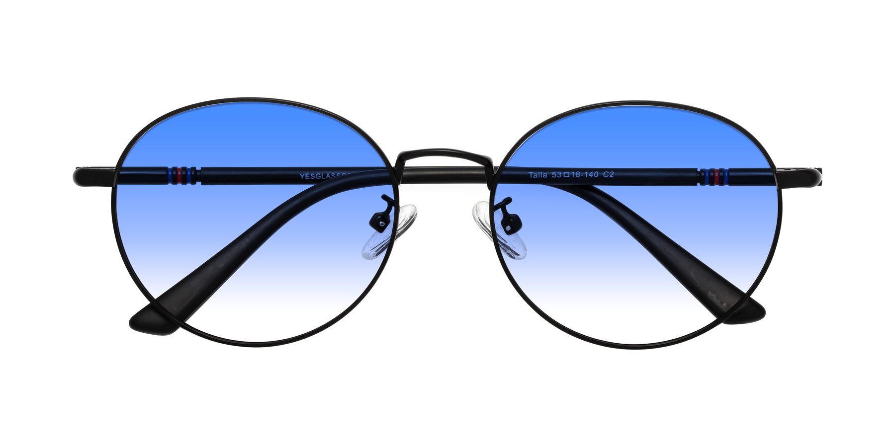 Folded Front of Talla in Matte Black with Blue Gradient Lenses