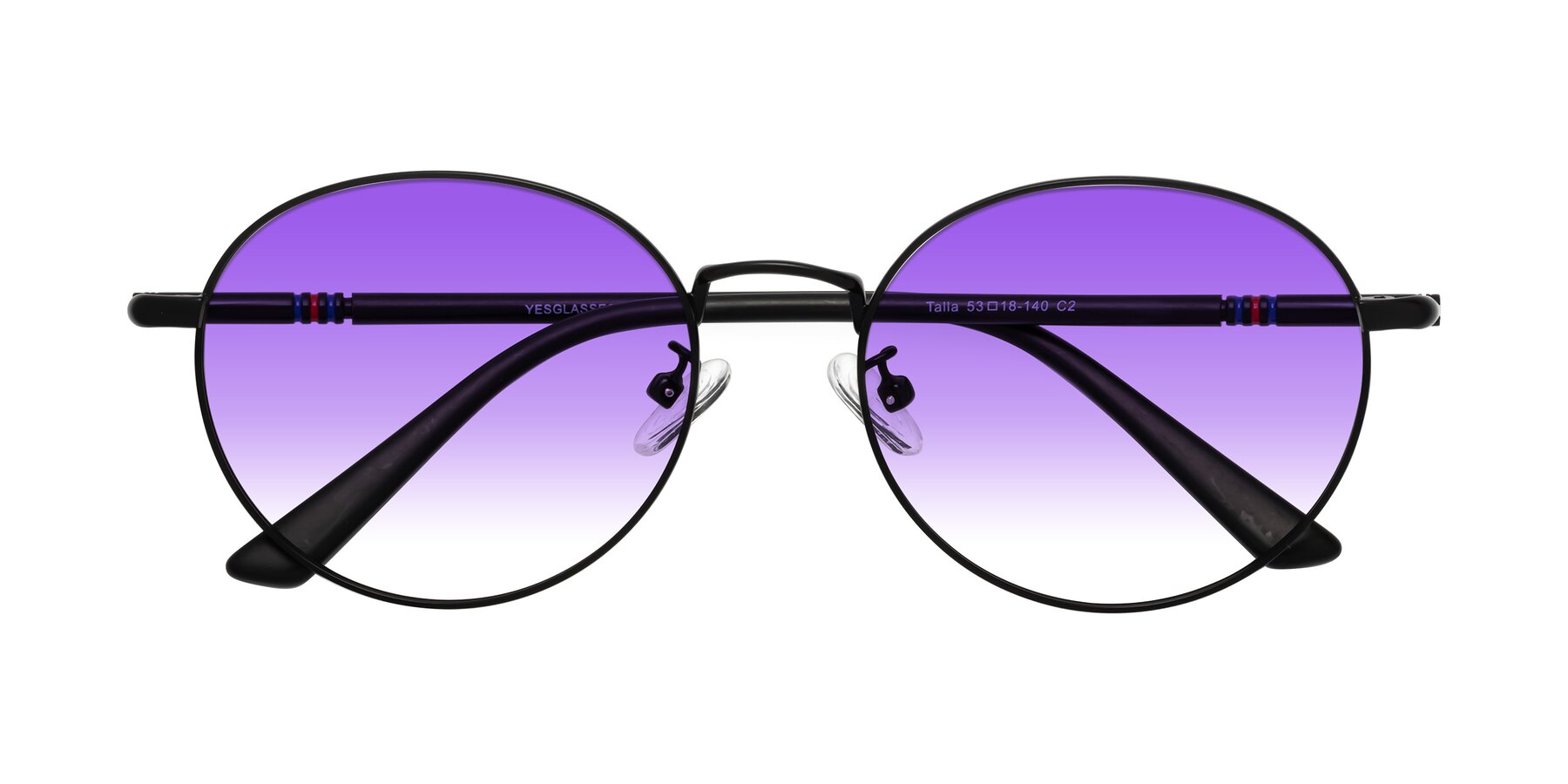 Folded Front of Talla in Matte Black with Purple Gradient Lenses