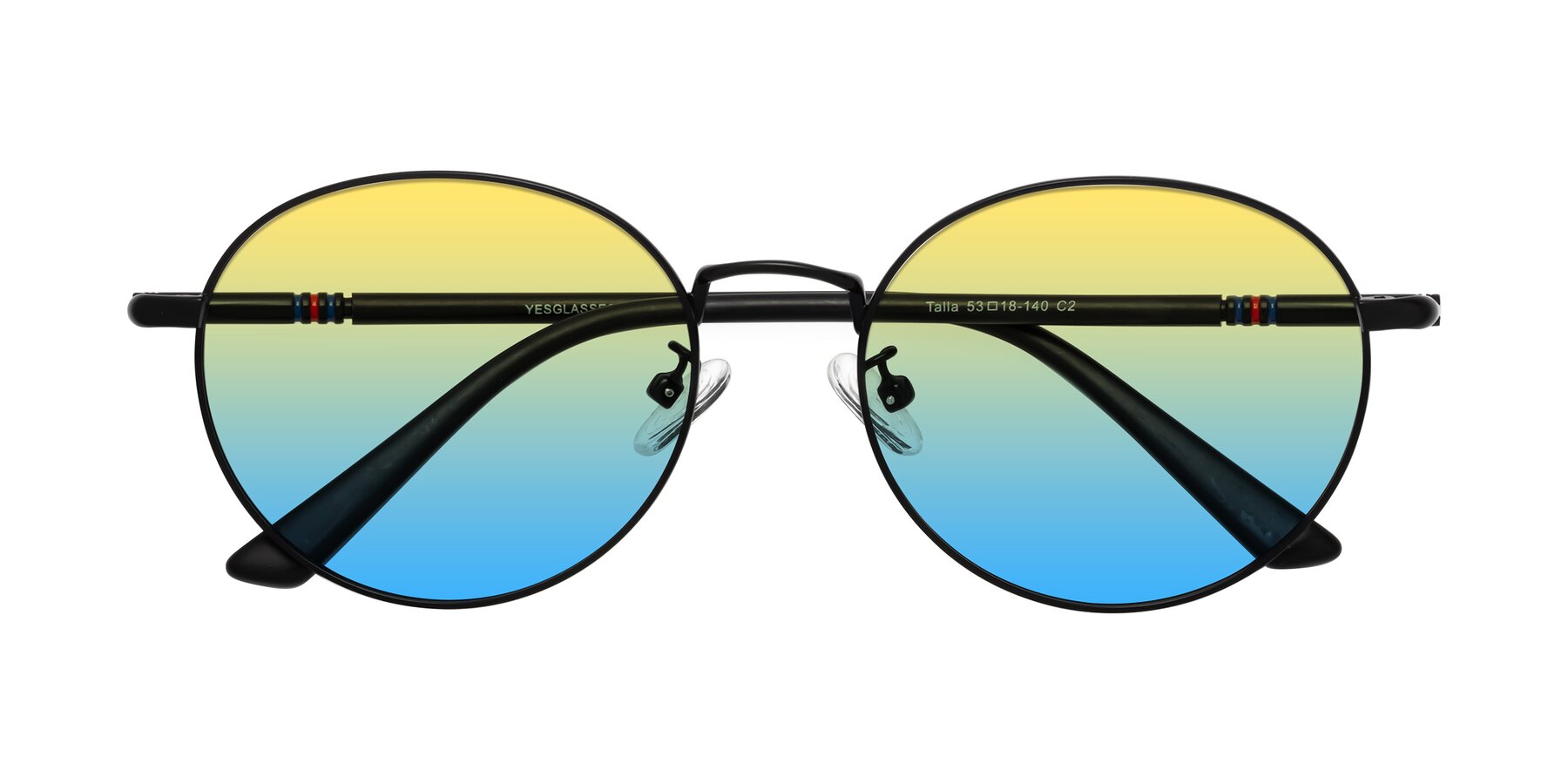 Folded Front of Talla in Matte Black with Yellow / Blue Gradient Lenses