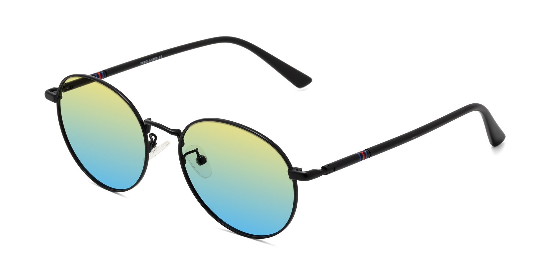 Angle of Talla in Matte Black with Yellow / Blue Gradient Lenses