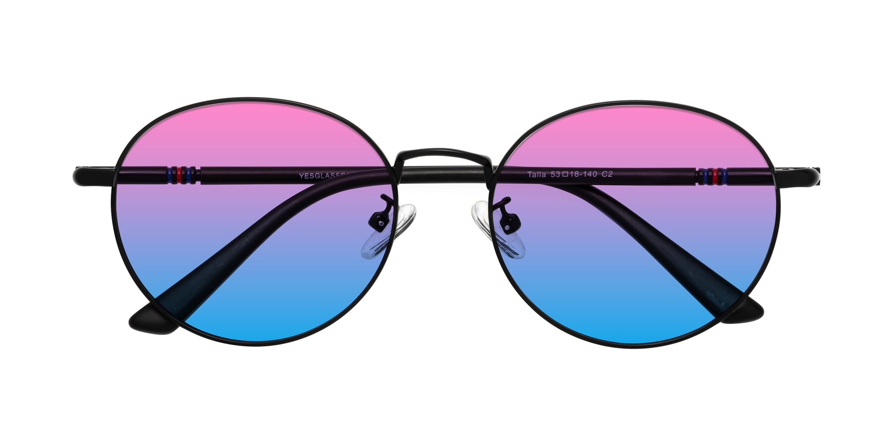 Folded Front of Talla in Matte Black with Pink / Blue Gradient Lenses