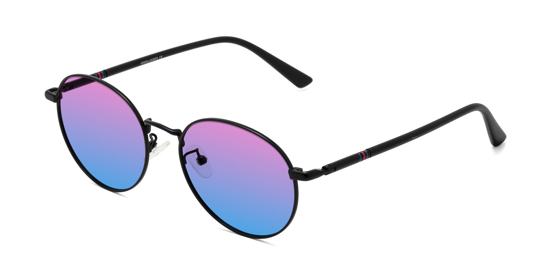 Angle of Talla in Matte Black with Pink / Blue Gradient Lenses