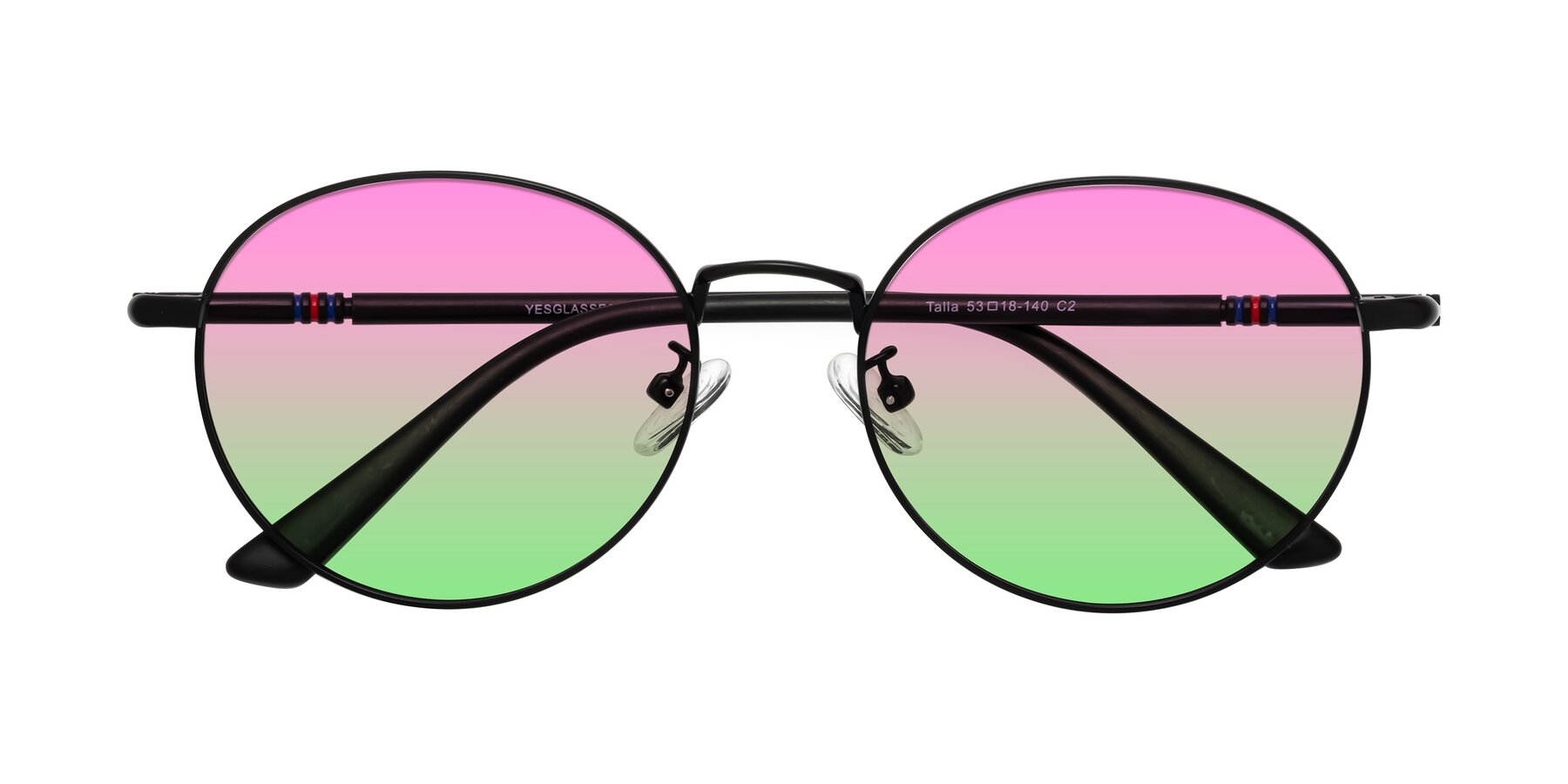 Folded Front of Talla in Matte Black with Pink / Green Gradient Lenses