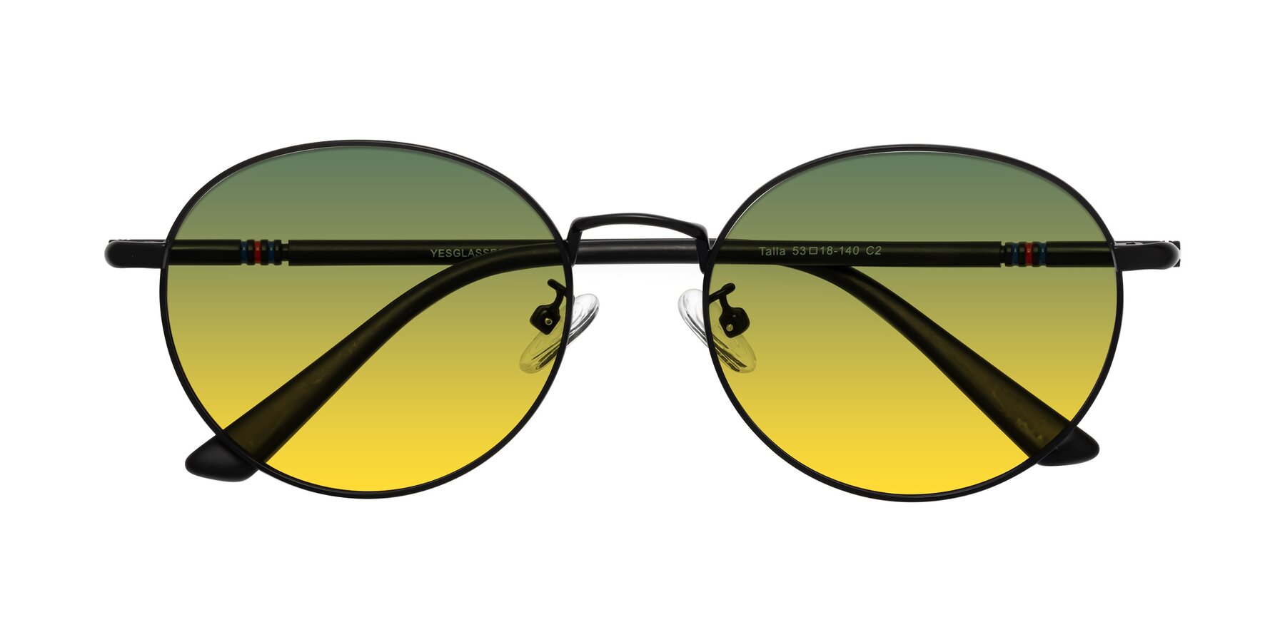 Folded Front of Talla in Matte Black with Green / Yellow Gradient Lenses