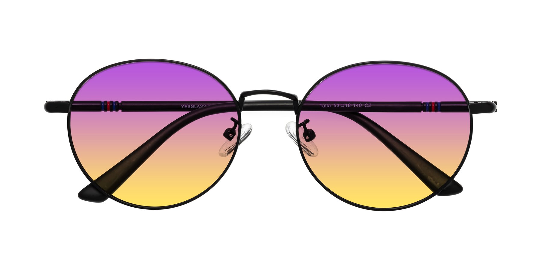 Folded Front of Talla in Matte Black with Purple / Yellow Gradient Lenses