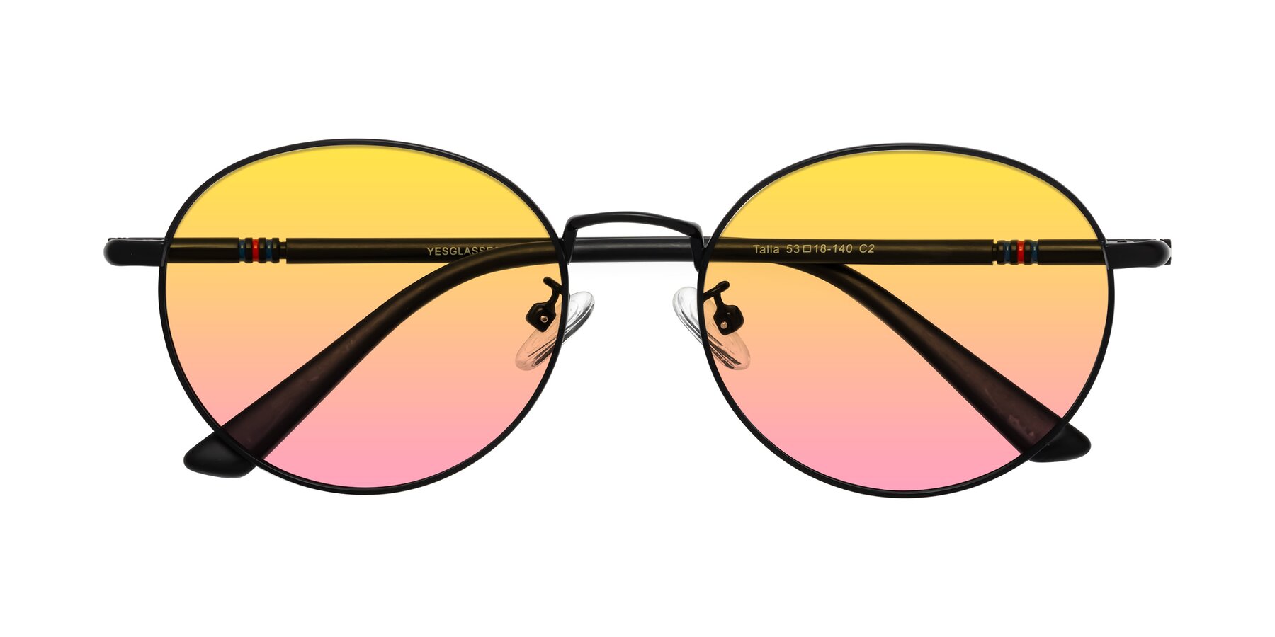 Folded Front of Talla in Matte Black with Yellow / Pink Gradient Lenses