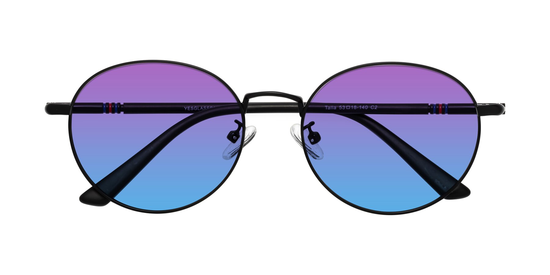 Folded Front of Talla in Matte Black with Purple / Blue Gradient Lenses