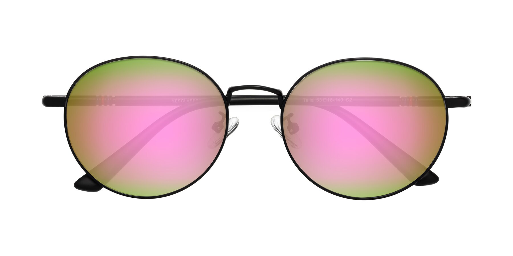 Folded Front of Talla in Matte Black with Pink Mirrored Lenses