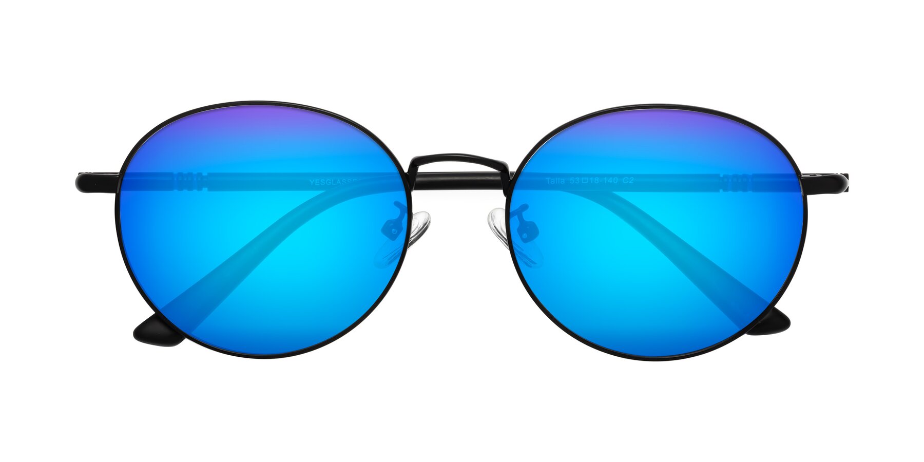 Folded Front of Talla in Matte Black with Blue Mirrored Lenses