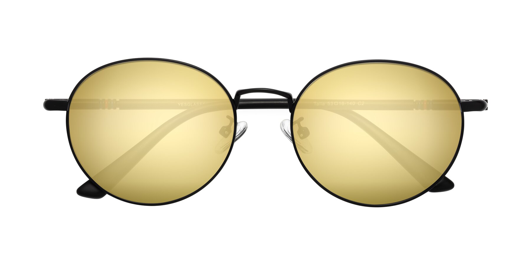 Folded Front of Talla in Matte Black with Gold Mirrored Lenses