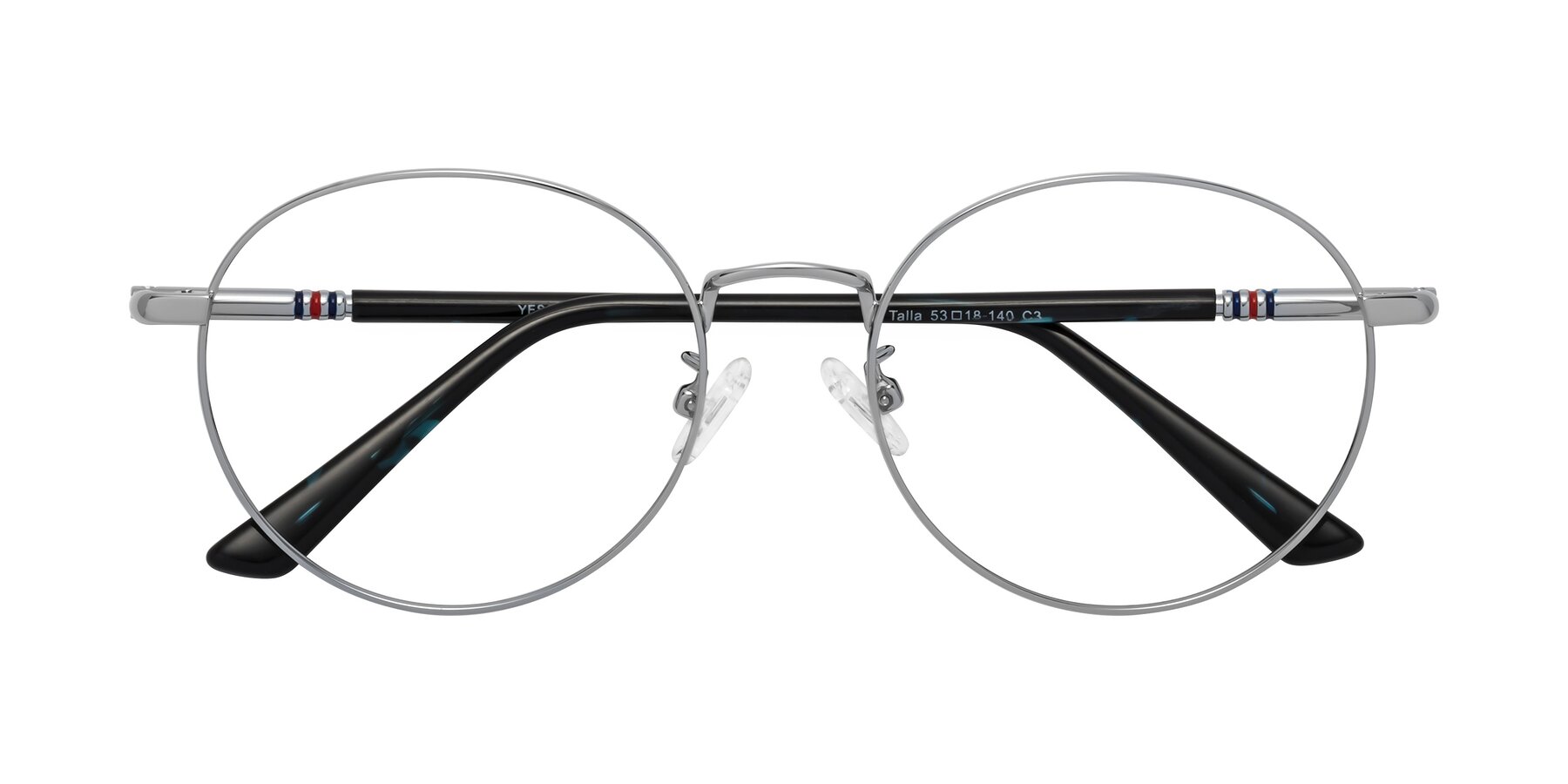 Folded Front of Talla in Silver with Clear Eyeglass Lenses