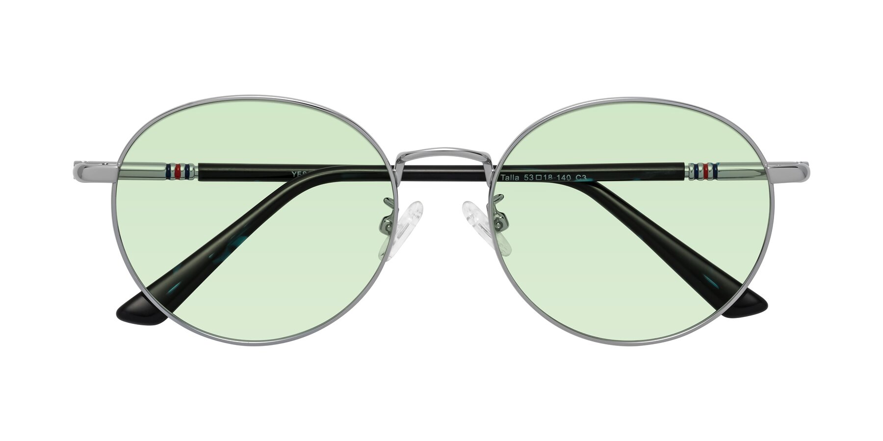 Folded Front of Talla in Silver with Light Green Tinted Lenses